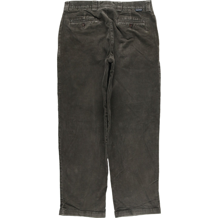 Nautica Rigger Classic Fit One-Tuck Corduroy Pants, Men's, Size 34 (approx.) cotton Khaki type sage green Vintage Second Hand