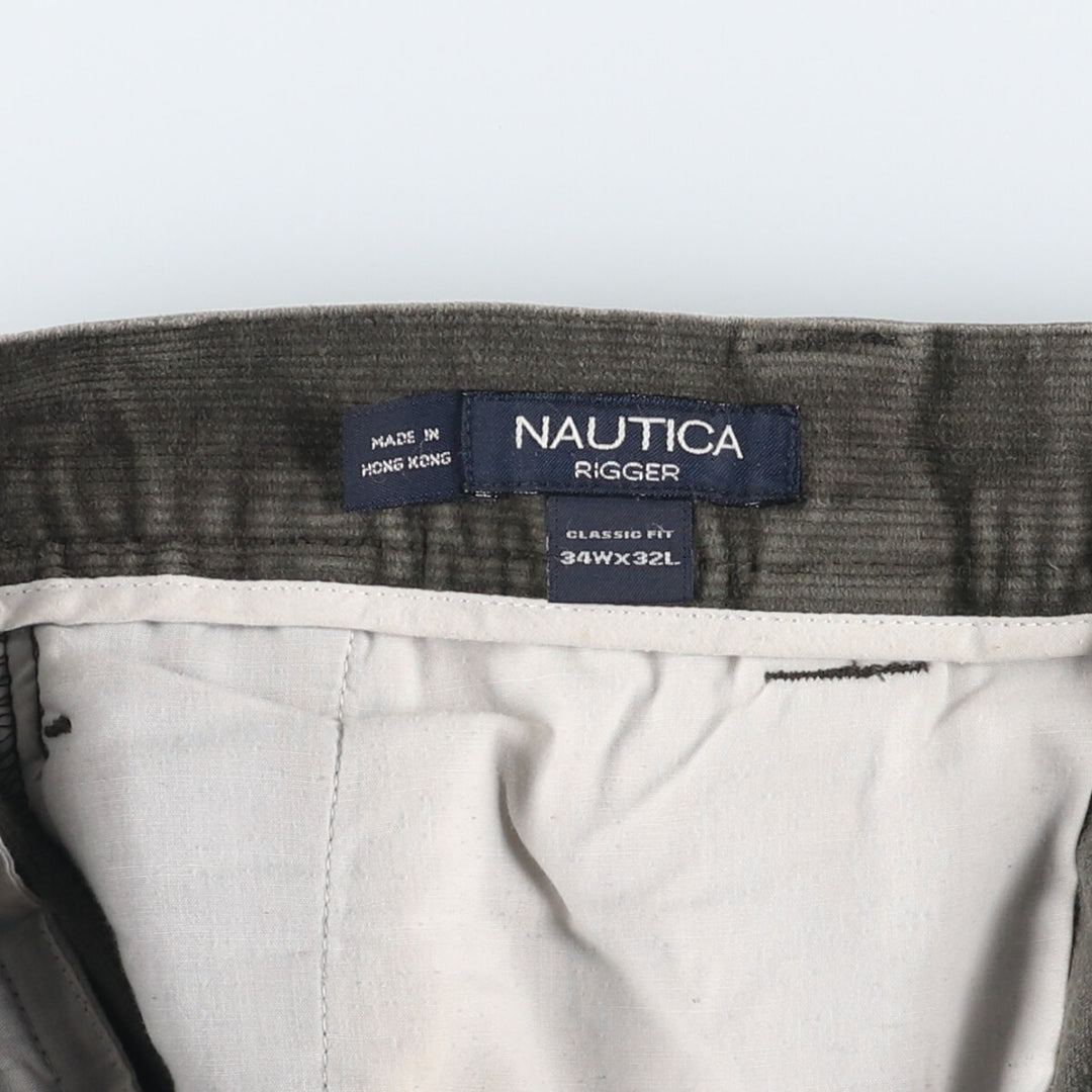 Nautica Rigger Classic Fit One-Tuck Corduroy Pants, Men's, Size 34 (approx.) cotton Khaki type sage green Vintage Second Hand