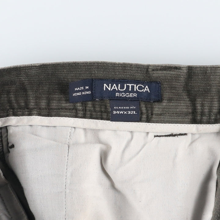 Nautica Rigger Classic Fit One-Tuck Corduroy Pants, Men's, Size 34 (approx.) cotton Khaki type sage green Vintage Second Hand