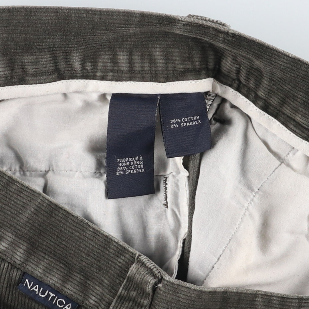 Nautica Rigger Classic Fit One-Tuck Corduroy Pants, Men's, Size 34 (approx.) cotton Khaki type sage green Vintage Second Hand