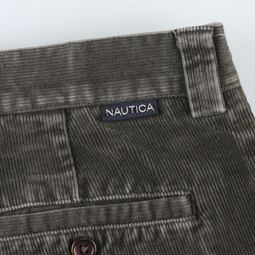Nautica Rigger Classic Fit One-Tuck Corduroy Pants, Men's, Size 34 (approx.) cotton Khaki type sage green Vintage Second Hand