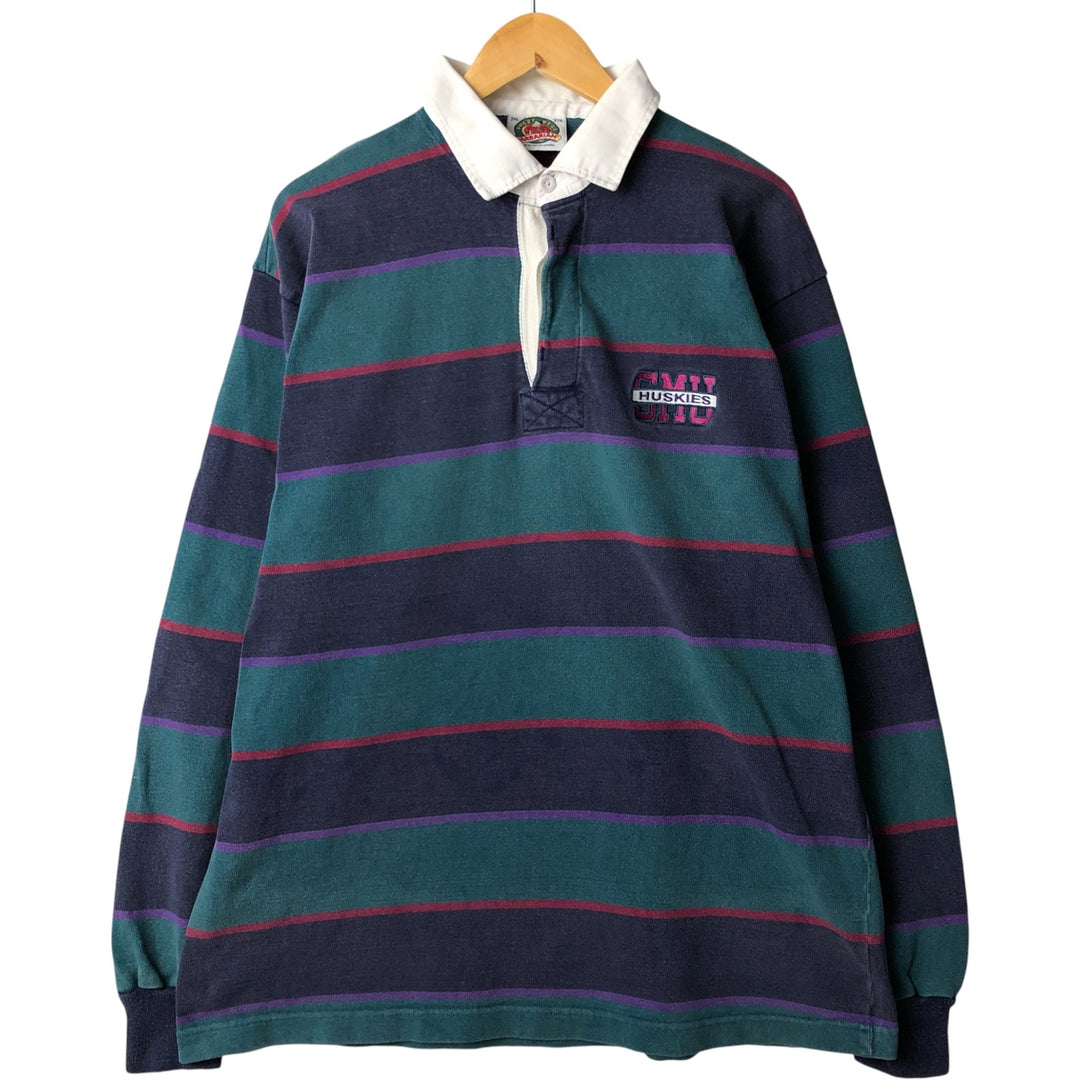 Oversized 90s-00'S Vintage BARBARIAN Striped Long Sleeve Rugby Shirt, Made in Canada, Men's XXL cotton green type Vintage Second Hand
