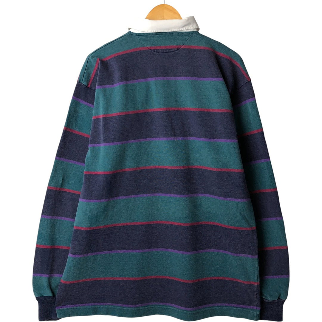 Oversized 90s-00'S Vintage BARBARIAN Striped Long Sleeve Rugby Shirt, Made in Canada, Men's XXL cotton green type Vintage Second Hand