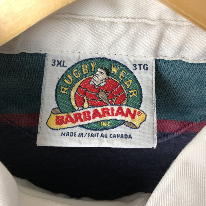 Oversized 90s-00'S Vintage BARBARIAN Striped Long Sleeve Rugby Shirt, Made in Canada, Men's XXL cotton green type Vintage Second Hand