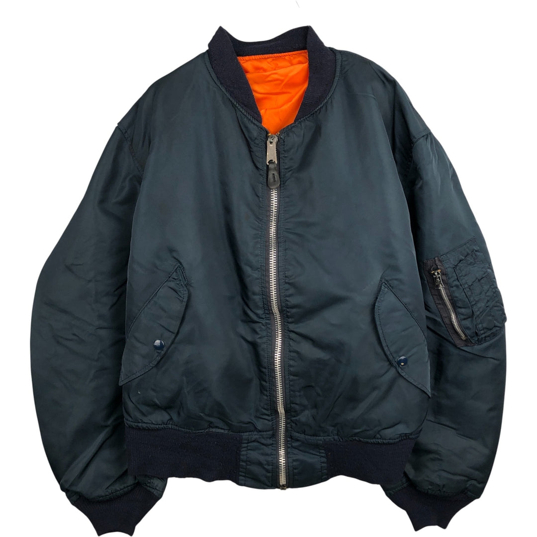 90'S civilian Alpha MA-1 style padded military flight jacket, made in the USA, men's size XL, vintage Nylon navy blue type Vintage Second Hand