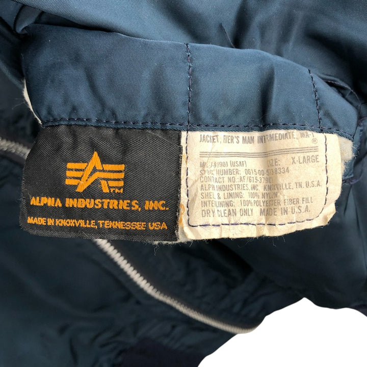 90'S civilian Alpha MA-1 style padded military flight jacket, made in the USA, men's size XL, vintage Nylon navy blue type Vintage Second Hand