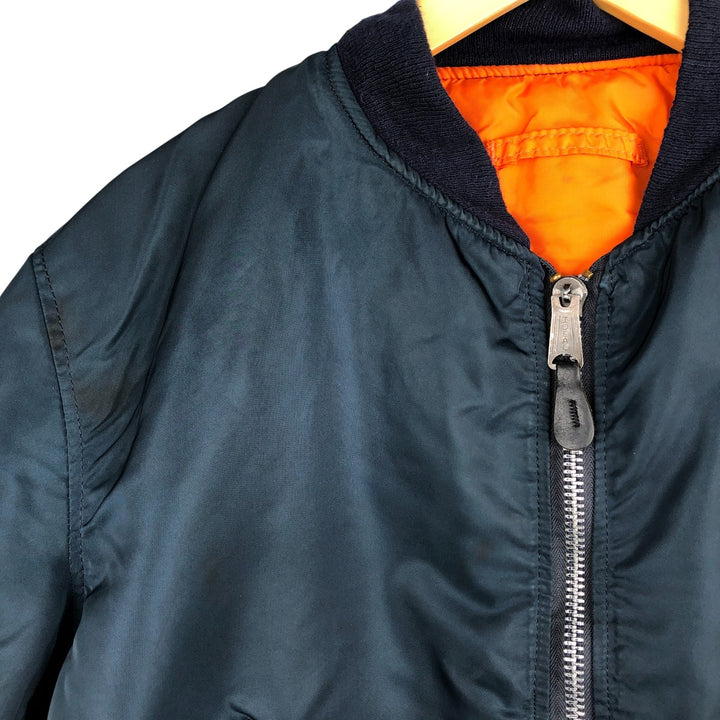 90'S civilian Alpha MA-1 style padded military flight jacket, made in the USA, men's size XL, vintage Nylon navy blue type Vintage Second Hand