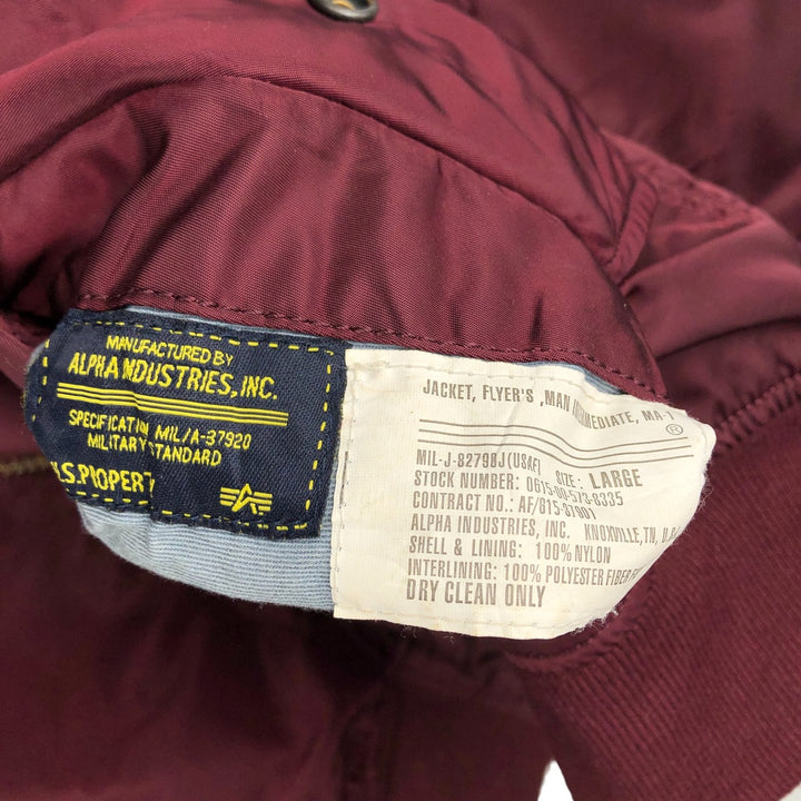 Civilian Alpha MA-1 Slim Fit Military Flight Jacket with Padded Lining, Men's Size L, Vintage Nylon wine-red Vintage Second Hand