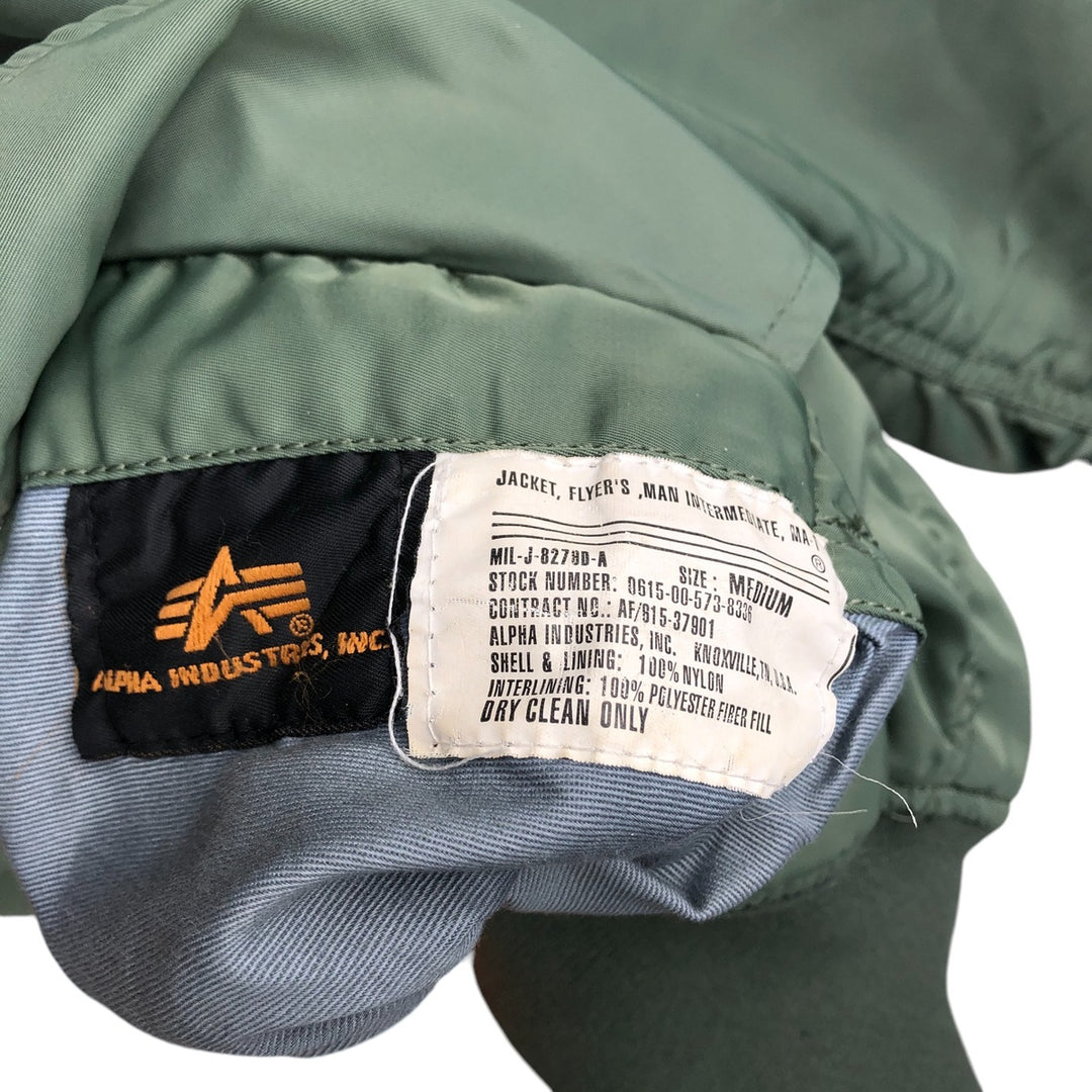 90'S civilian Alpha MA-1 style padded military flight jacket, men's size M, vintage Nylon Khaki type Vintage Second Hand