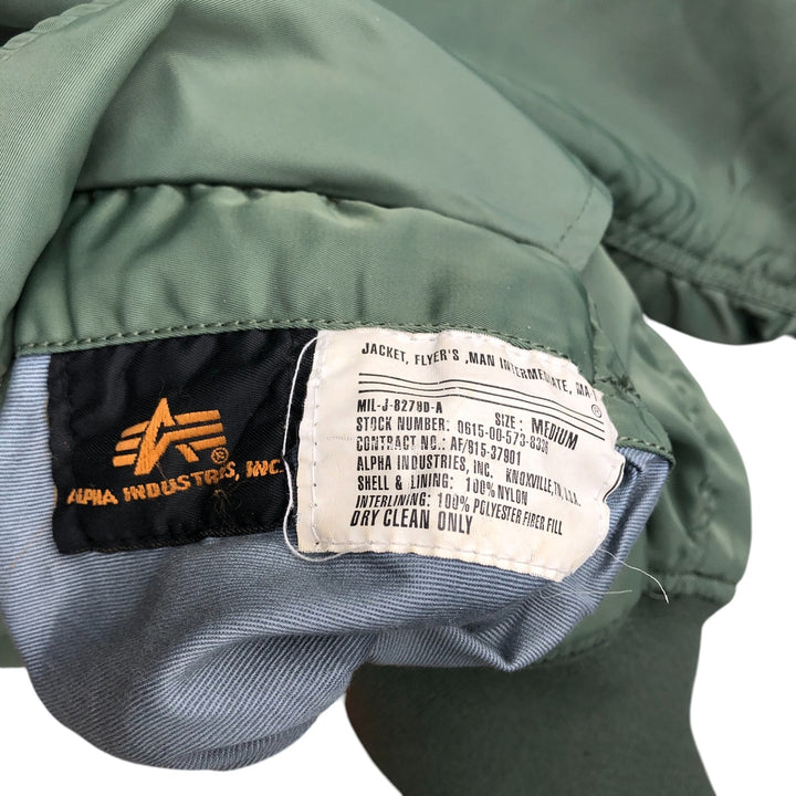 90'S civilian Alpha MA-1 style padded military flight jacket, men's size M, vintage Nylon Khaki type Vintage Second Hand