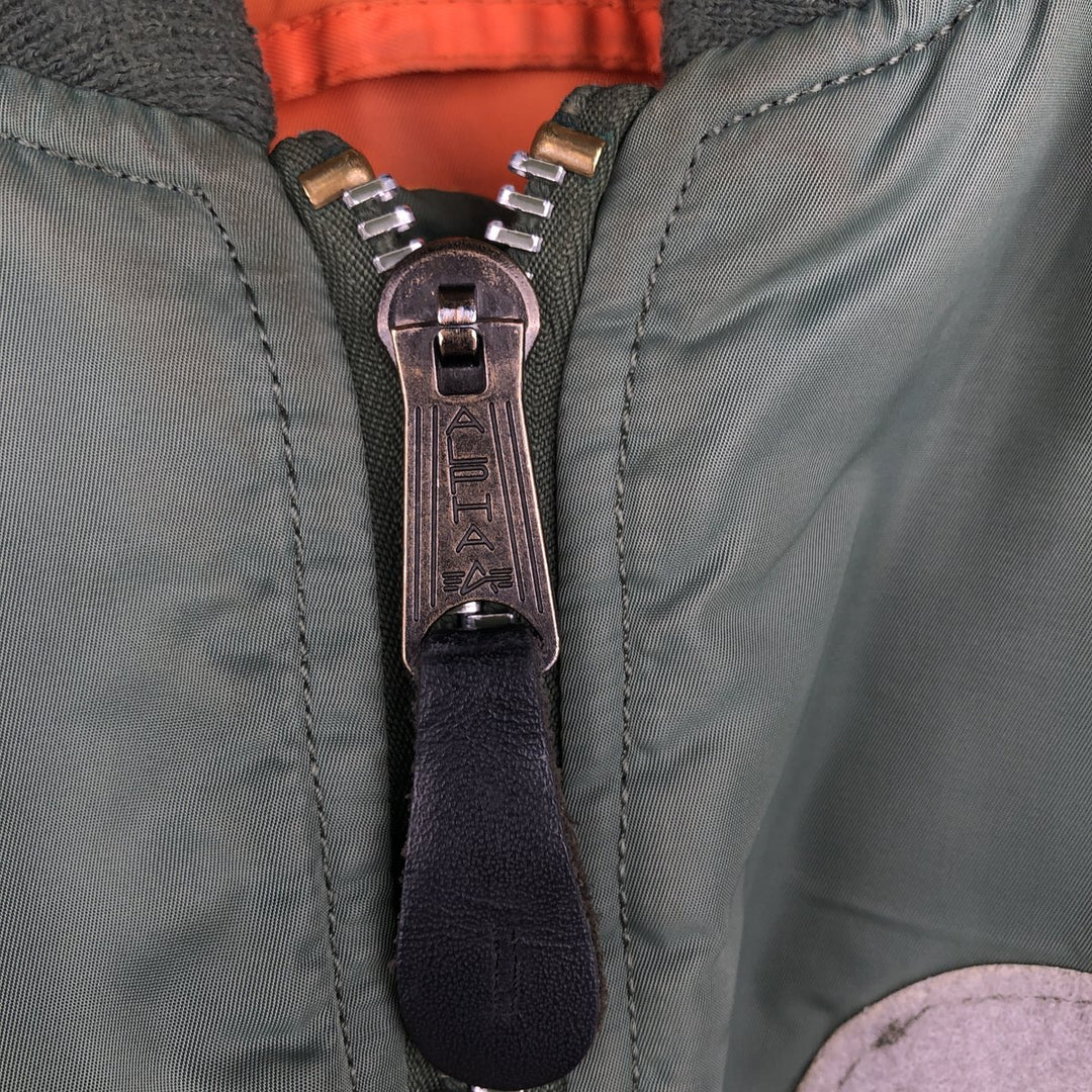 90'S civilian Alpha MA-1 style padded military flight jacket, men's size M, vintage Nylon Khaki type Vintage Second Hand