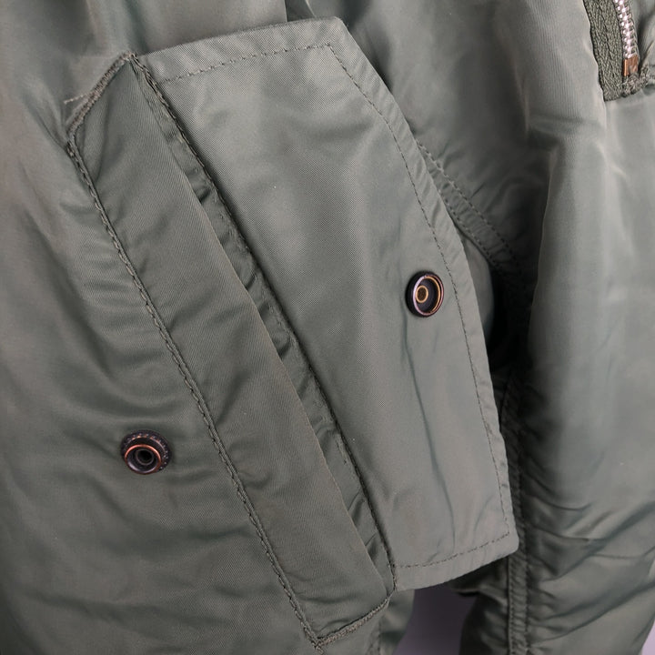90'S civilian Alpha MA-1 style padded military flight jacket, men's size M, vintage Nylon Khaki type Vintage Second Hand