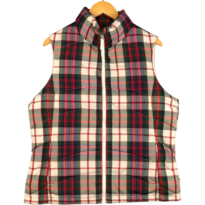 2000'S LANDS' END Check Pattern Down Vest, Men's Size L polyester ivory Vintage Second Hand