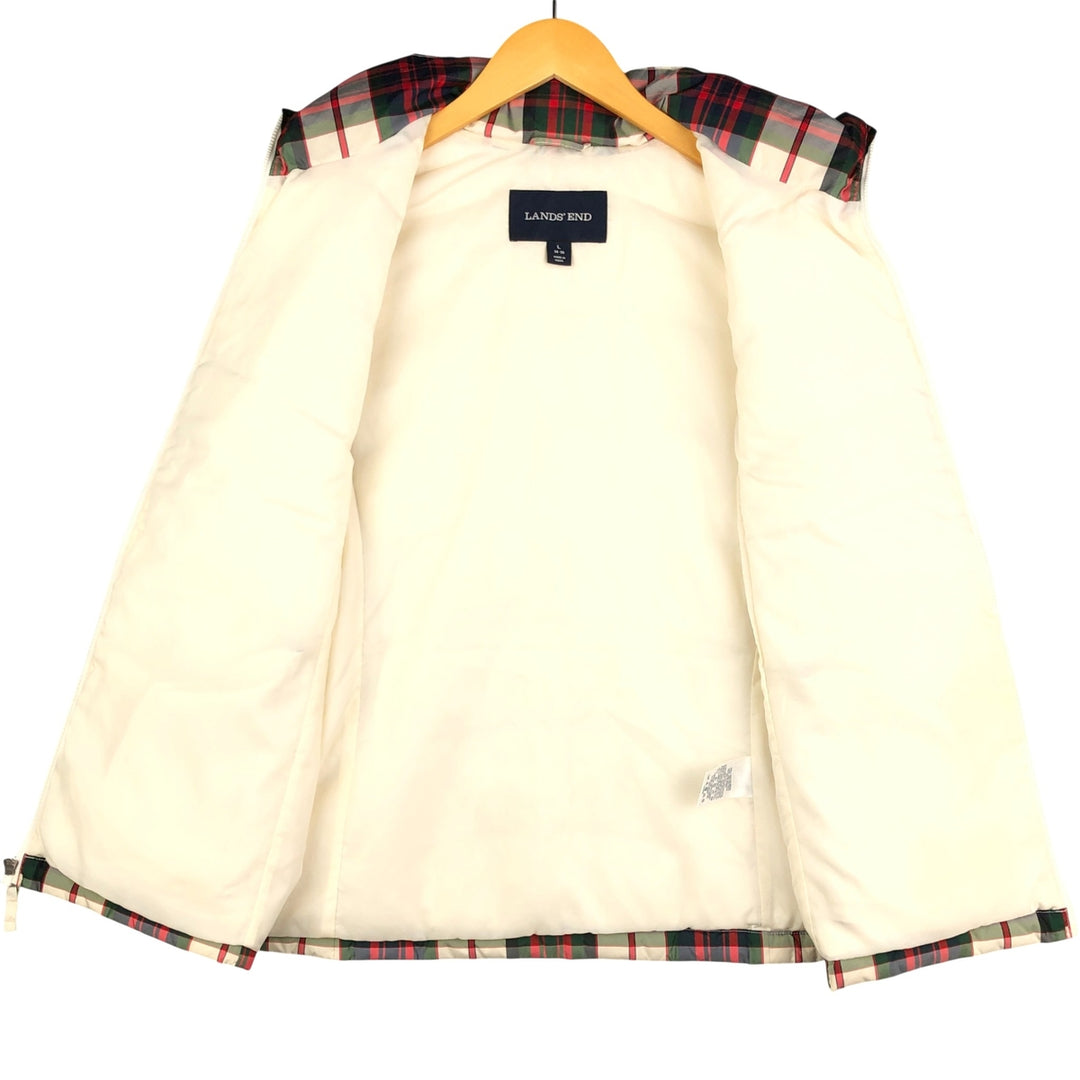 2000'S LANDS' END Check Pattern Down Vest, Men's Size L polyester ivory Vintage Second Hand