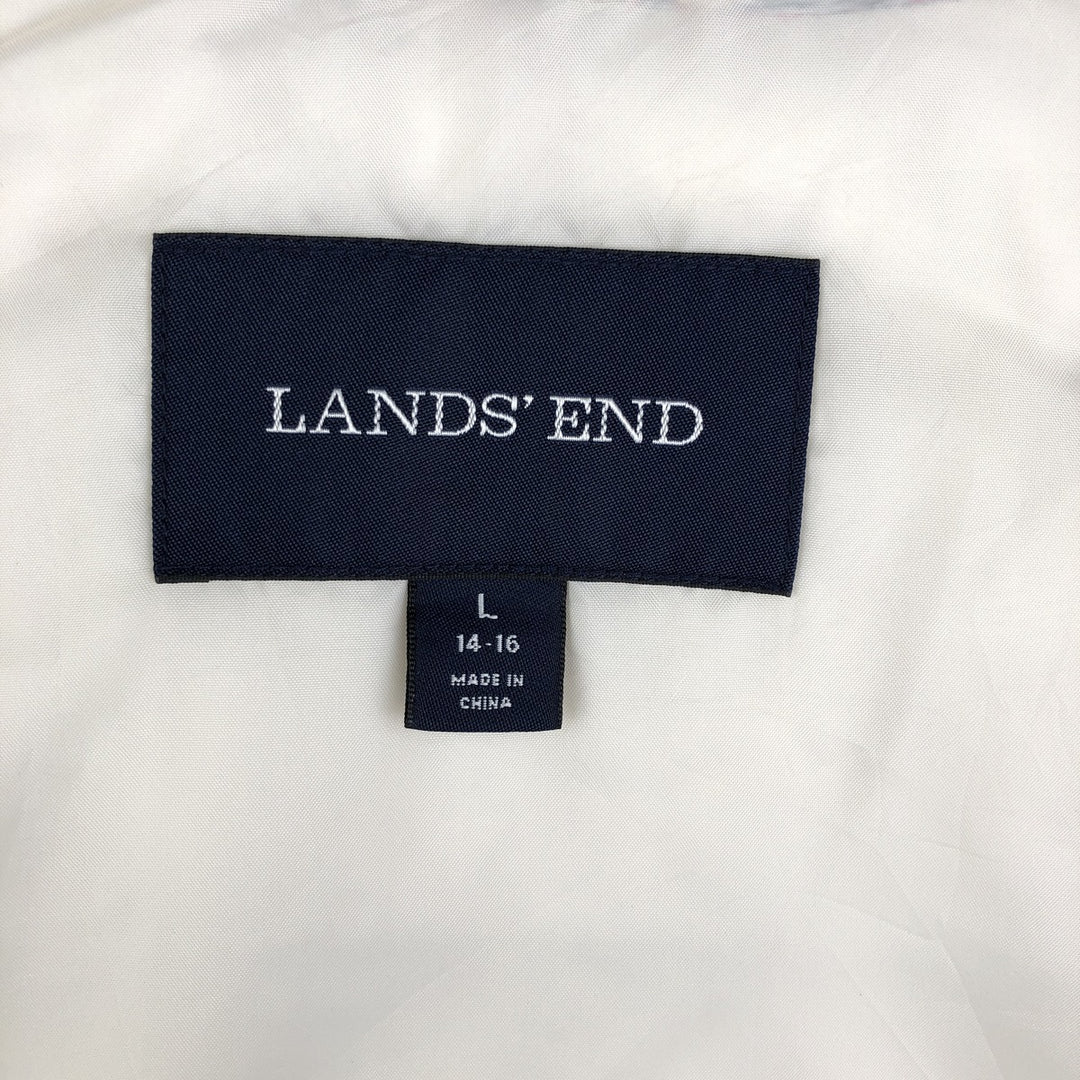 2000'S LANDS' END Check Pattern Down Vest, Men's Size L polyester ivory Vintage Second Hand