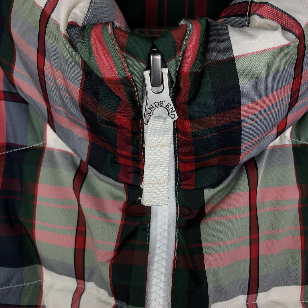 2000'S LANDS' END Check Pattern Down Vest, Men's Size L polyester ivory Vintage Second Hand
