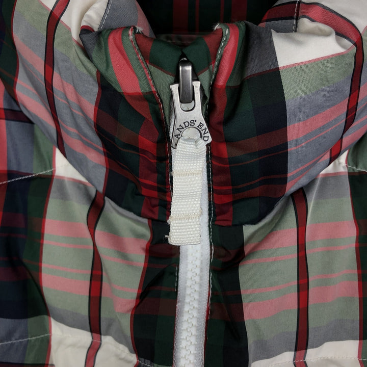 2000'S LANDS' END Check Pattern Down Vest, Men's Size L polyester ivory Vintage Second Hand