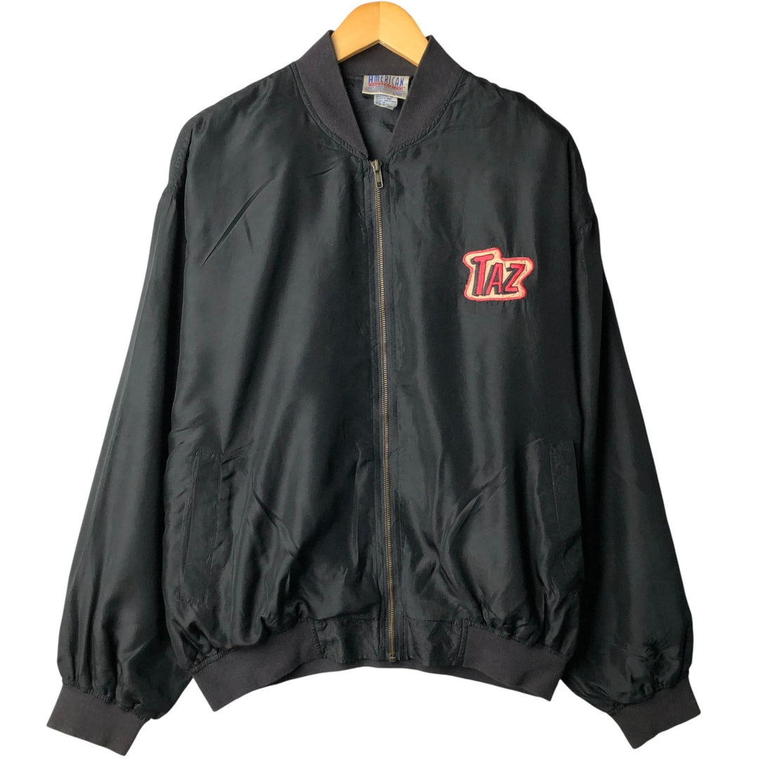 90'S AMERICAN CHARACTERS LOONEY TUNES Tasmanian Devil Silk Blouson, Men's Size M silk black type Vintage Second Hand