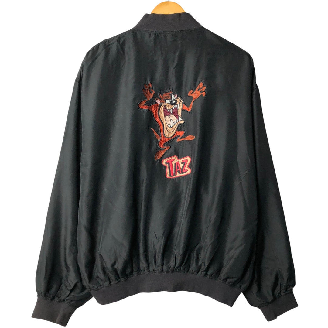 90'S AMERICAN CHARACTERS LOONEY TUNES Tasmanian Devil Silk Blouson, Men's Size M silk black type Vintage Second Hand