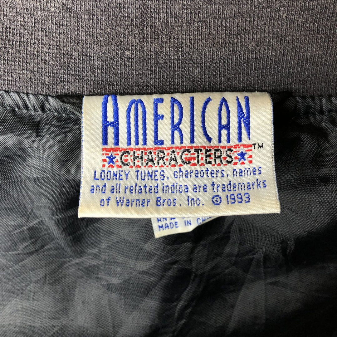 90'S AMERICAN CHARACTERS LOONEY TUNES Tasmanian Devil Silk Blouson, Men's Size M silk black type Vintage Second Hand