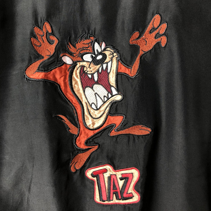 90'S AMERICAN CHARACTERS LOONEY TUNES Tasmanian Devil Silk Blouson, Men's Size M silk black type Vintage Second Hand