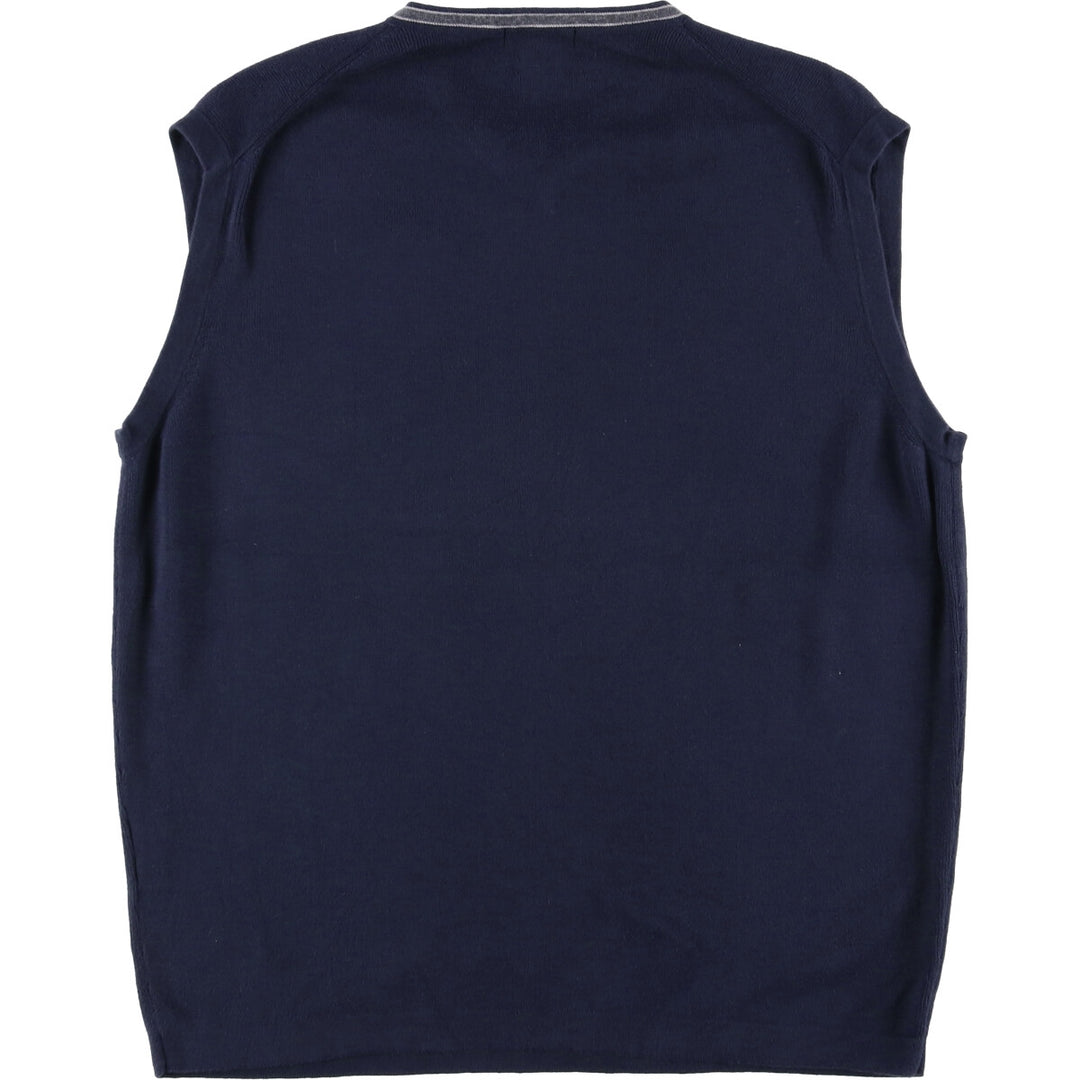 90'S Vintage Nautica Ribbed V-Neck Cotton Knit Vest, Men's Size L cotton navy blue type Vintage Second Hand