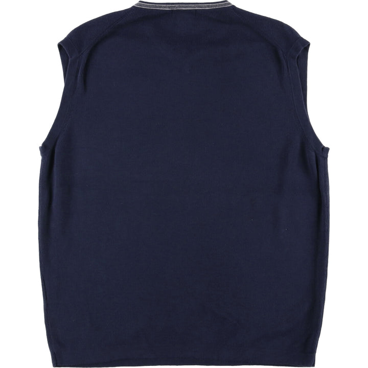 90'S Vintage Nautica Ribbed V-Neck Cotton Knit Vest, Men's Size L cotton navy blue type Vintage Second Hand