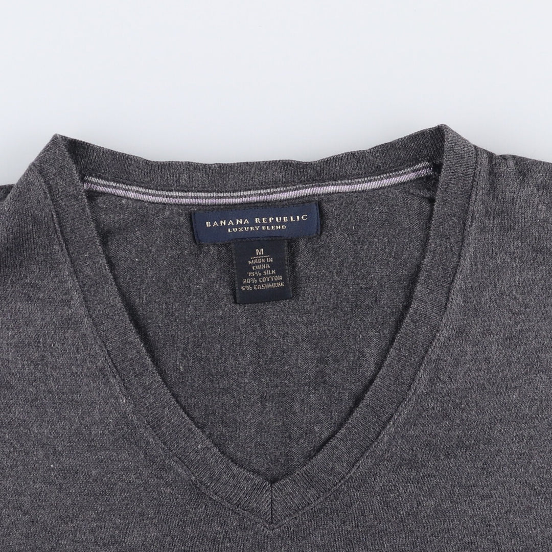 Banana Republic Cashmere Blend V-Neck Silk Knit Vest, Men's Size M silk gray type Vintage Second Hand