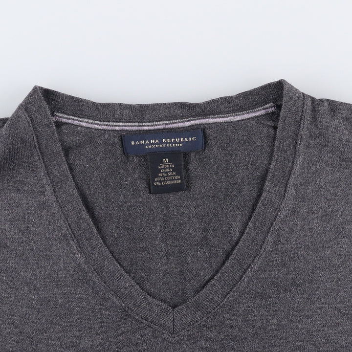 Banana Republic Cashmere Blend V-Neck Silk Knit Vest, Men's Size M silk gray type Vintage Second Hand