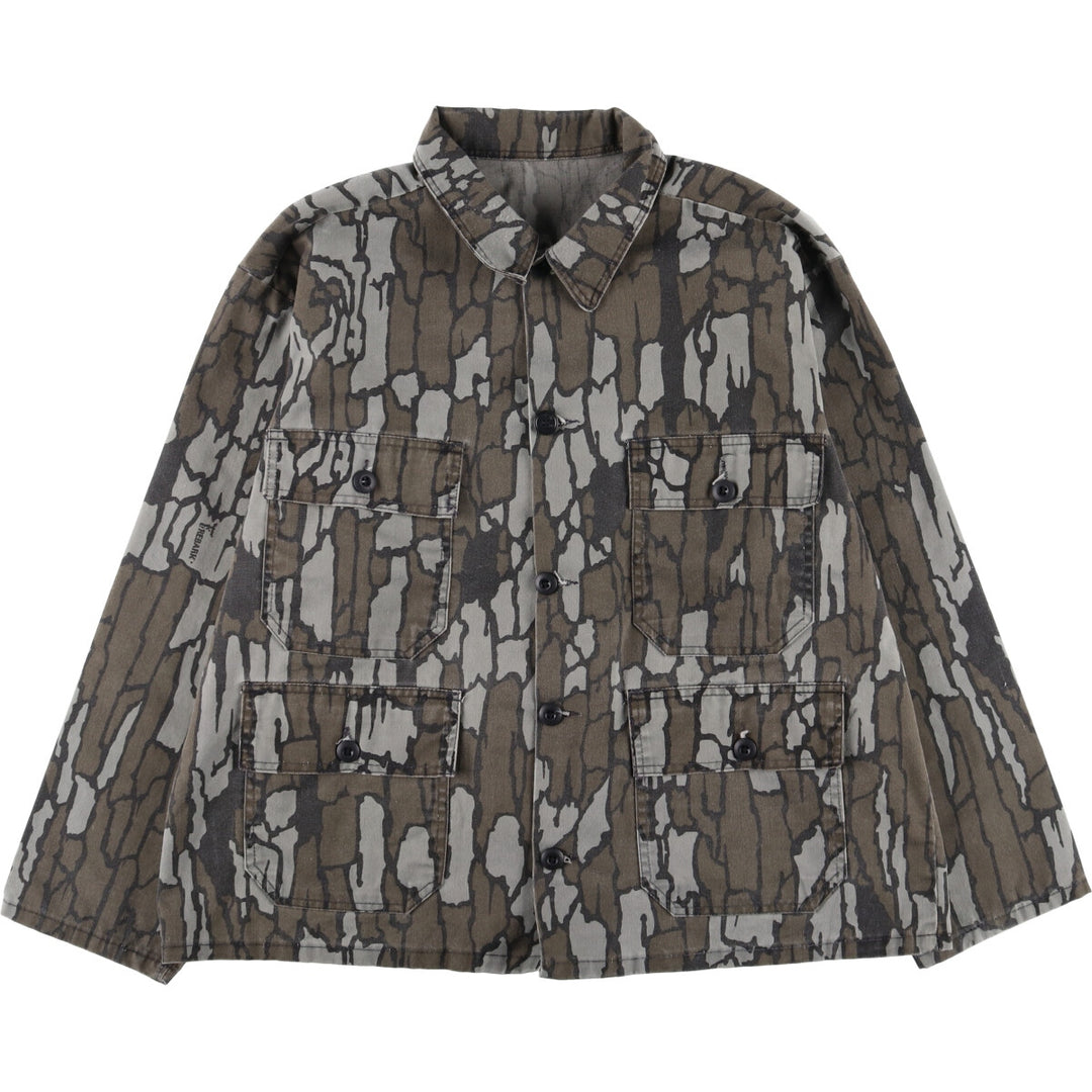Camouflage Treebark Camo Hunting Jacket, Men's Size L unclear brown type Vintage Second Hand
