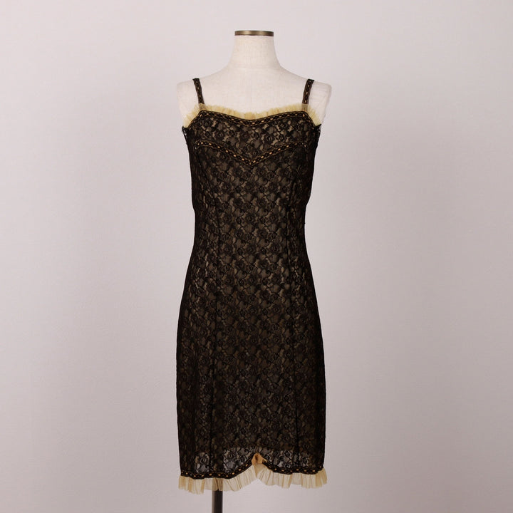 Stretta Half-Length All-Lace Lingerie Sleeveless Dress, Women's Size XS unclear black type Vintage Second Hand