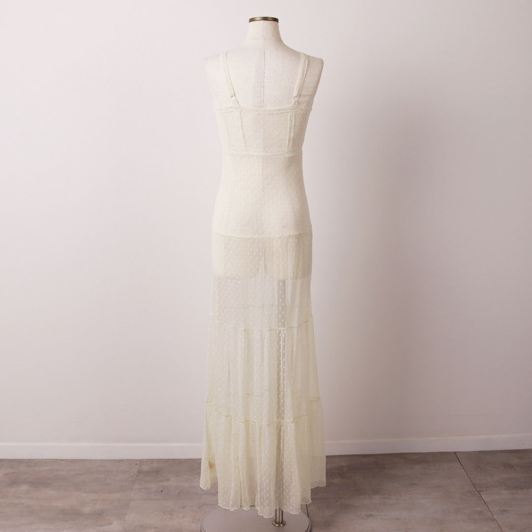 Dot Pattern Maxi Lingerie Camisole Dress, Women's Size S Nylon pale white type Vintage Second Hand