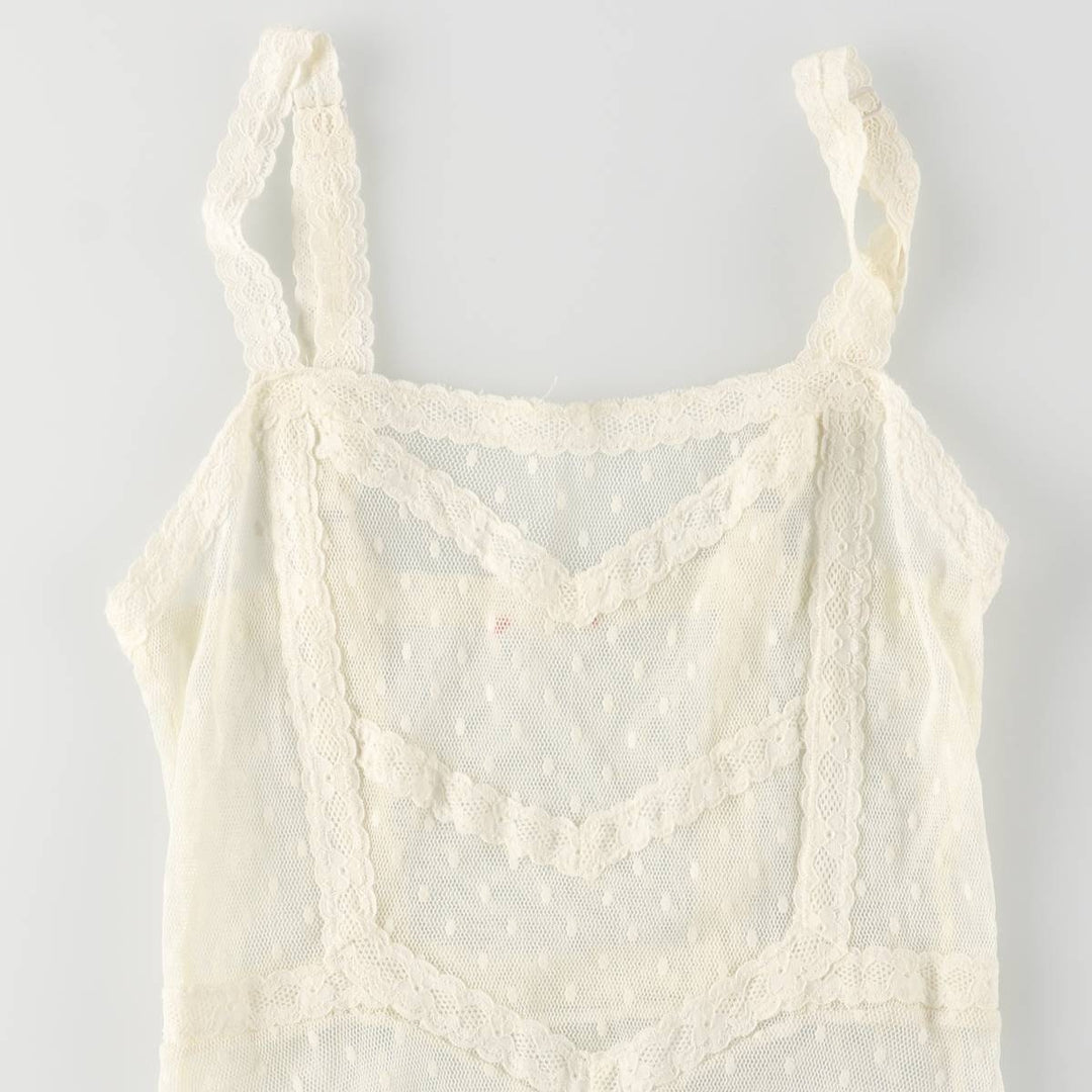 Dot Pattern Maxi Lingerie Camisole Dress, Women's Size S Nylon pale white type Vintage Second Hand