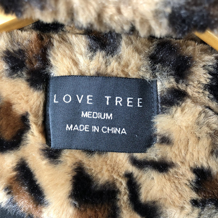 LOVE TREE Leopard Pattern Faux Fur Parka (Women's Size M) polyester brown type Vintage Second Hand