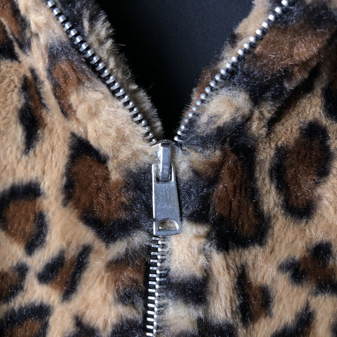 LOVE TREE Leopard Pattern Faux Fur Parka (Women's Size M) polyester brown type Vintage Second Hand