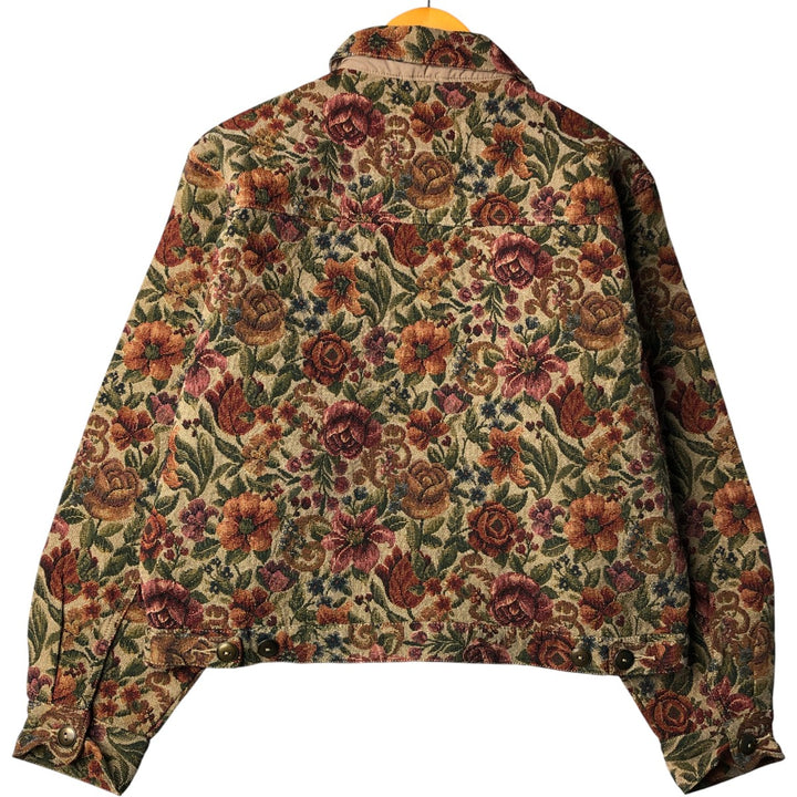 2000'S WOOLRICH floral print Gobelin jacket, women's size L cotton Khaki type sage green Vintage Second Hand