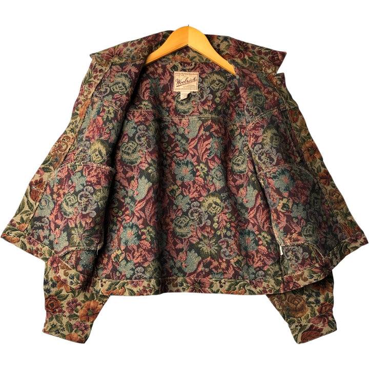 2000'S WOOLRICH floral print Gobelin jacket, women's size L cotton Khaki type sage green Vintage Second Hand
