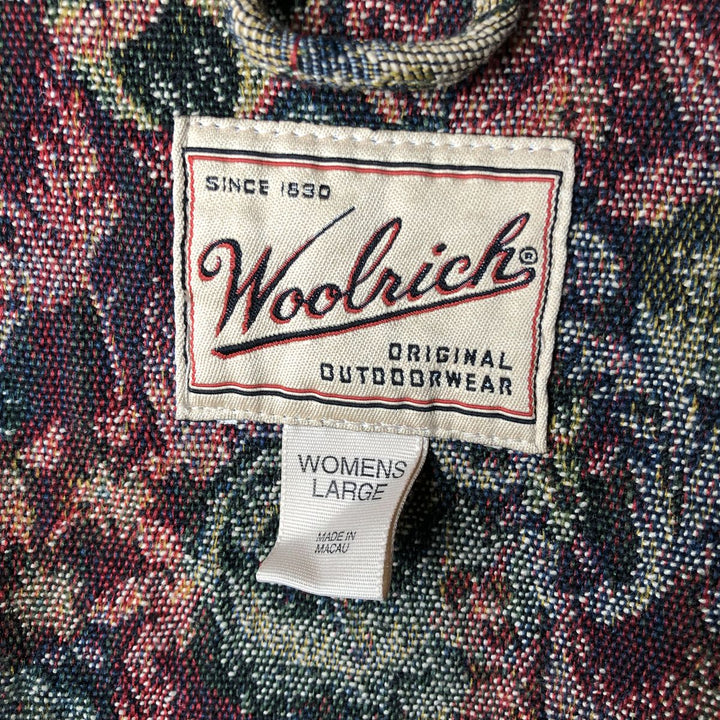 2000'S WOOLRICH floral print Gobelin jacket, women's size L cotton Khaki type sage green Vintage Second Hand