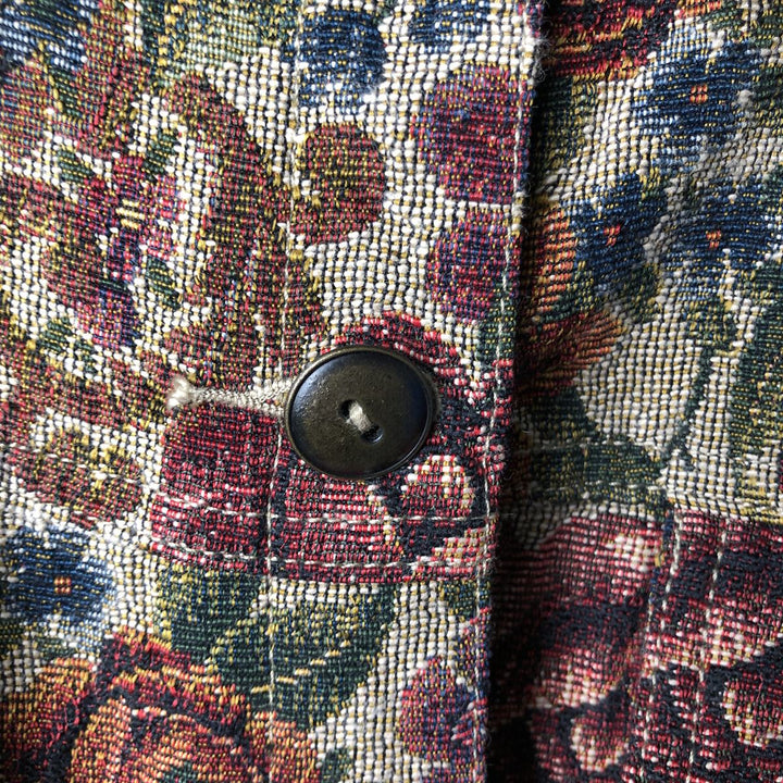 2000'S WOOLRICH floral print Gobelin jacket, women's size L cotton Khaki type sage green Vintage Second Hand