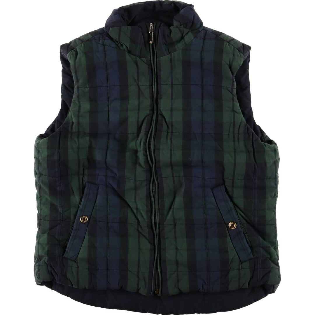 CHAPS Blackwatch Check Reversible Padded Vest, Women's, Size Small cotton navy blue type Vintage Second Hand