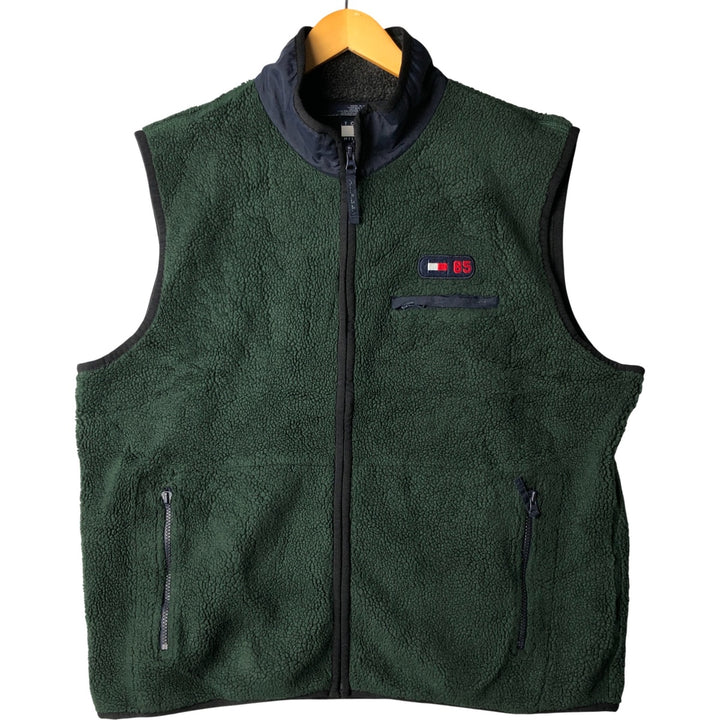 90'S Tommy Hilfiger Boa Vest, Men's XL polyester Green type dark green Vintage Second Hand