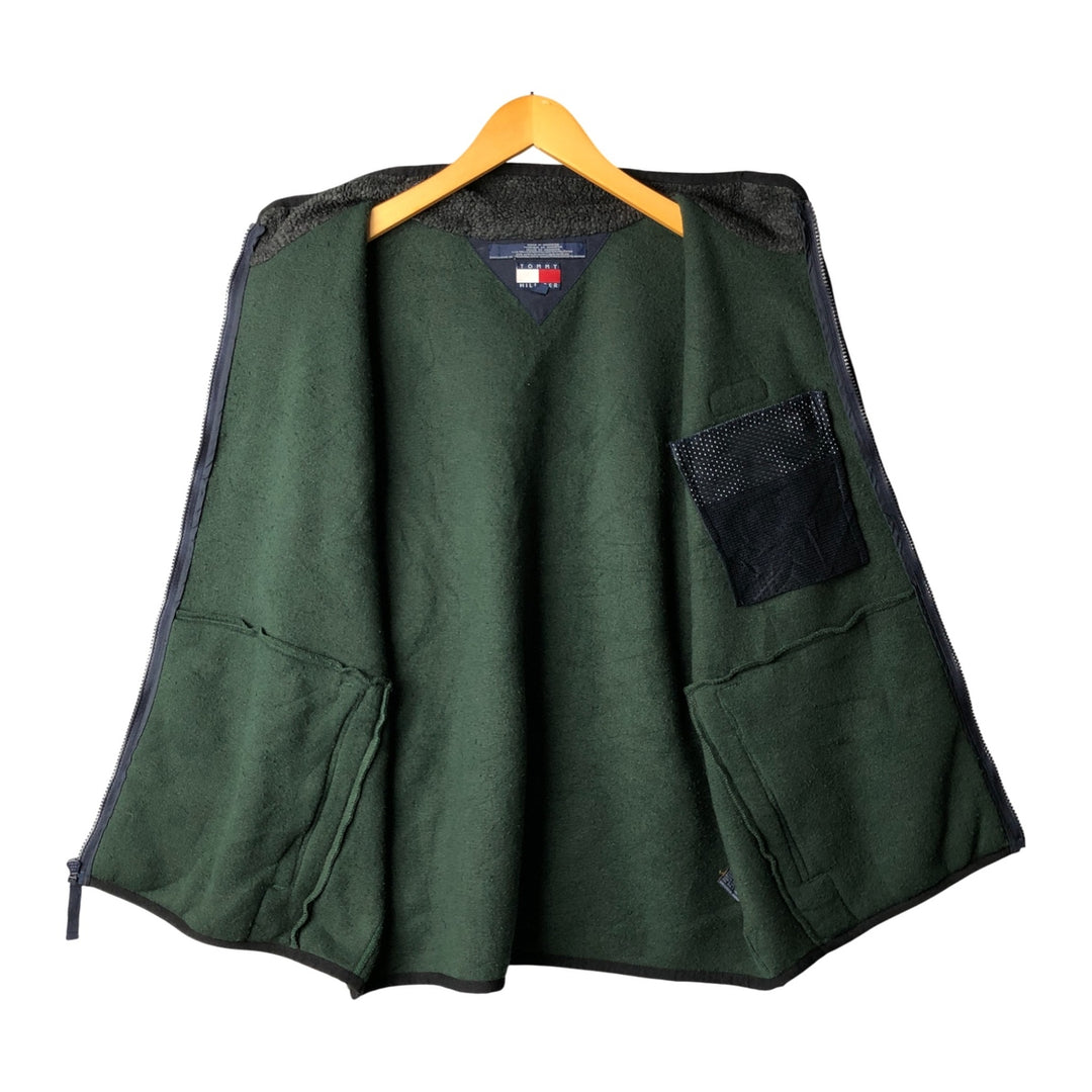 90'S Tommy Hilfiger Boa Vest, Men's XL polyester Green type dark green Vintage Second Hand