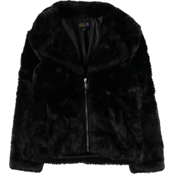 dELiA's Smile Faux Fur Short Coat, Women's Size L polyester black type Vintage Second Hand