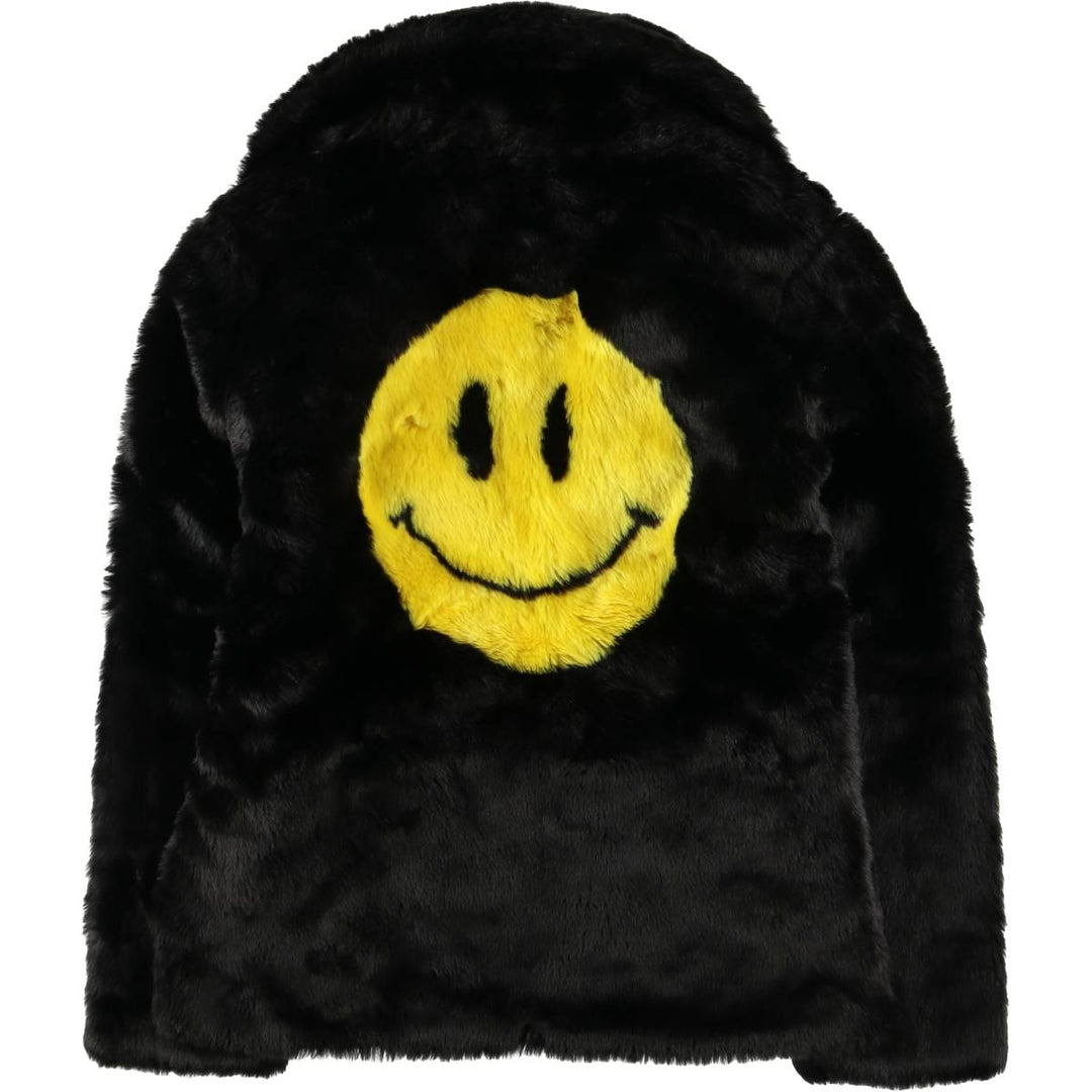 dELiA's Smile Faux Fur Short Coat, Women's Size L polyester black type Vintage Second Hand