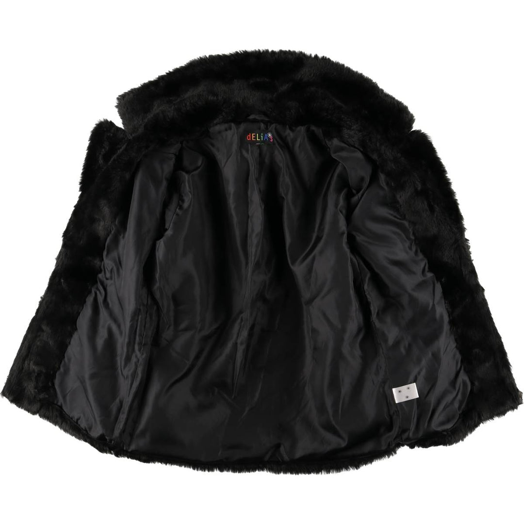 dELiA's Smile Faux Fur Short Coat, Women's Size L polyester black type Vintage Second Hand