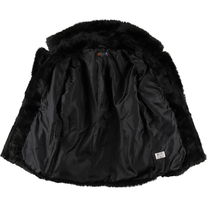 dELiA's Smile Faux Fur Short Coat, Women's Size L polyester black type Vintage Second Hand