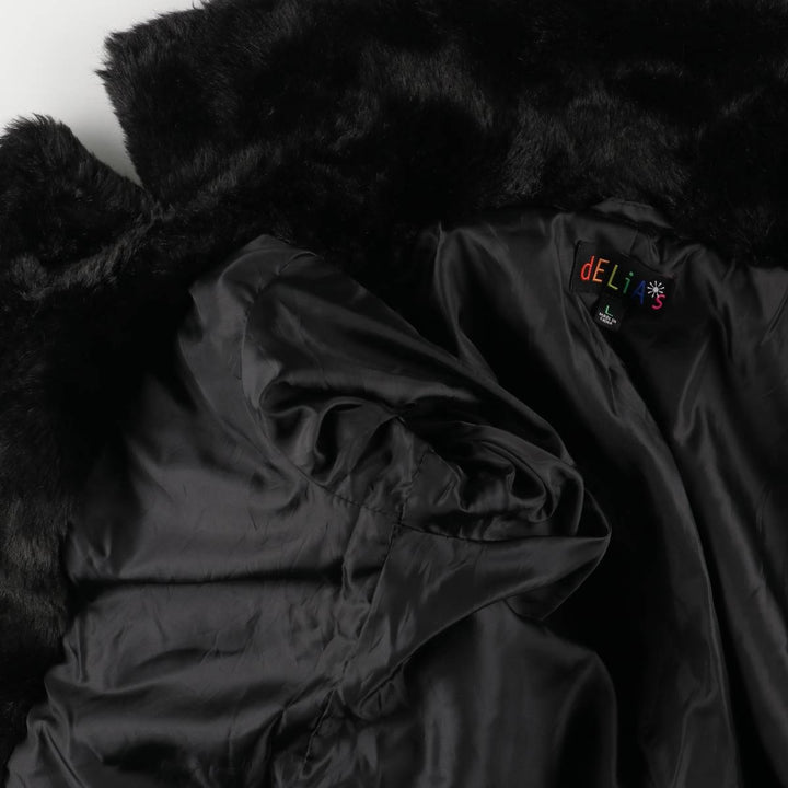 dELiA's Smile Faux Fur Short Coat, Women's Size L polyester black type Vintage Second Hand