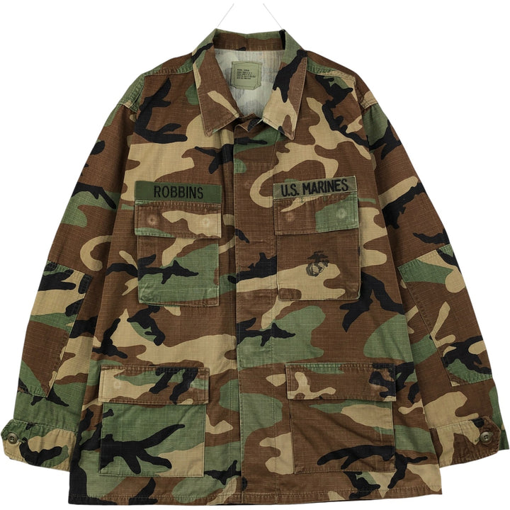 90'S US Military Genuine Camouflage Pattern Woodland Camo Ripstop BDU Military Jacket Made in USA MEDIUM-REGULAR Men's M Nylon Khaki type Vintage Second Hand