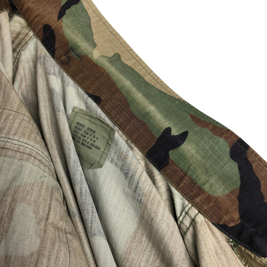 90'S US Military Genuine Camouflage Pattern Woodland Camo Ripstop BDU Military Jacket Made in USA MEDIUM-REGULAR Men's M Nylon Khaki type Vintage Second Hand