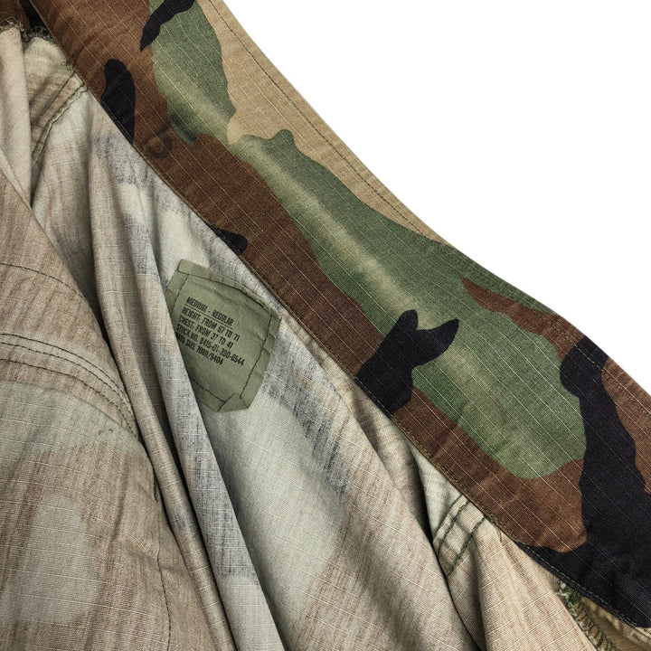 90'S US Military Genuine Camouflage Pattern Woodland Camo Ripstop BDU Military Jacket Made in USA MEDIUM-REGULAR Men's M Nylon Khaki type Vintage Second Hand